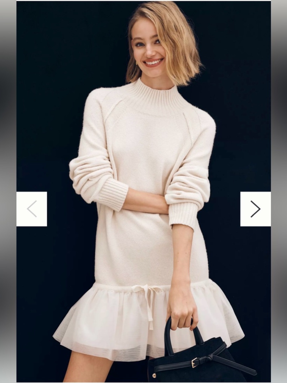 NWT By Anthropologie Long-Sleeve Turtleneck Tulle Twofer Mini Dress Size S